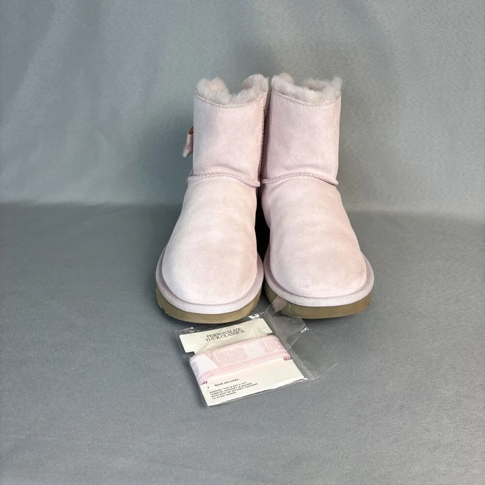 Womens UGG Boots Sz 7 Bailey Bow Customizable Pink Suede Festival Coquette Rare - Picture 3 of 13